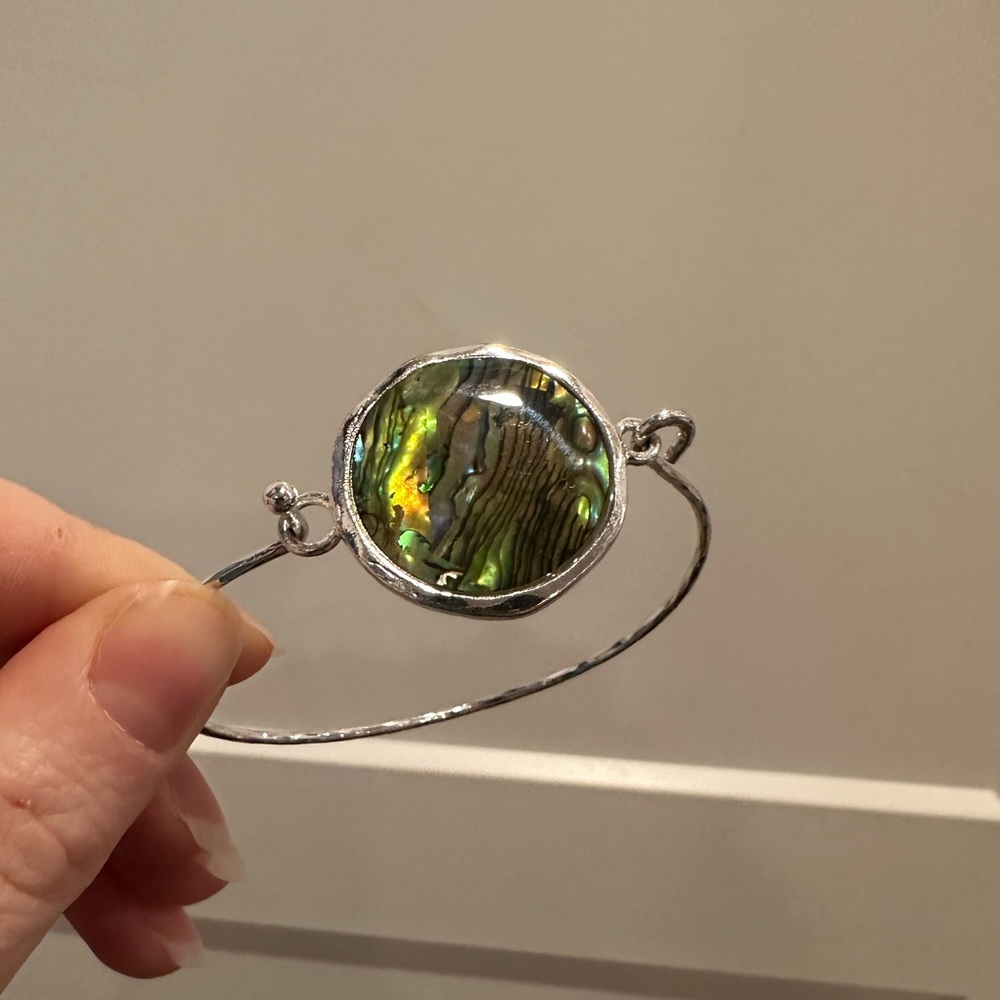 Abalone Shell Silver Bangle Bracelet